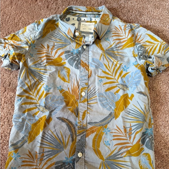 Denim & Flower Men's Tropical Print Shirt - Blue and Gold - Picture 1 of 2